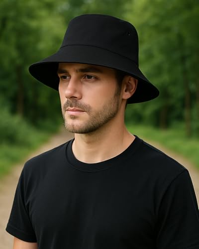 Zylioo XXL Bucket Hat for Big Heads, Reversible Fishing Sun Hat - color: Black-black, size: X-Large-XX-Large