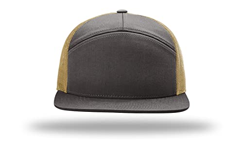 Richardson 168 168P Hat 7-Panel Trucker Cap Hi-Pro Snapback Cap Camo Hat Adjustable Baseball Hat Blank Hat Bulk Hats - color: Charcoal/Old Gold