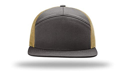 Richardson 168 168P Hat 7-Panel Trucker Cap Hi-Pro Snapback Cap Camo Hat Adjustable Baseball Hat Blank Hat Bulk Hats - color: Charcoal/Old Gold