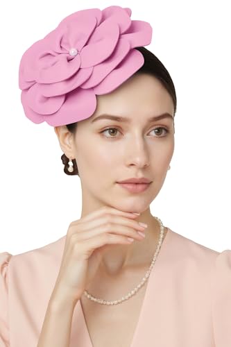 BABEYOND Fascinators Hats for Women Layered Flower Tea Party Derby Hats - color: Pink