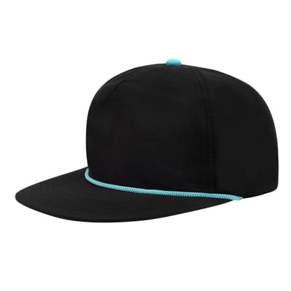 TOPTIE 5-Panel Rope Snapback Baseball Cap, Adjustable Flat Brim Hat, Quick Dry Soft Top Cap for Men Women Outdoor - color: Black/Blue