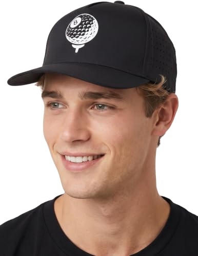 Funky Junque Mens High Crown Golf Hat, Performance Golf Cap - color: Eight Ball - Black