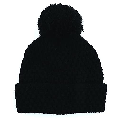 C.C Exclusives Women's Winter Seed Stitched Confetti Pom Beanie Hat (HAT-1816)(HAT-2214)(HAT-2085)(HAT-3841) - color: Bee Stitch Pattern-black