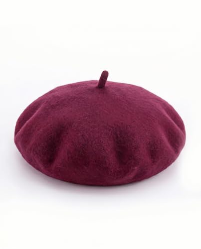 Wool French Beret Hats for Women Classic Winter Beanie Cap - color: Wine Red