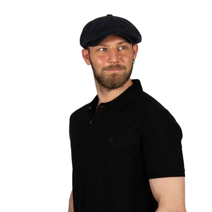 8 Panel Newsboy Cap – Linen Blend with 100% Cotton Lining - color: Dark Blue, size: X-Large