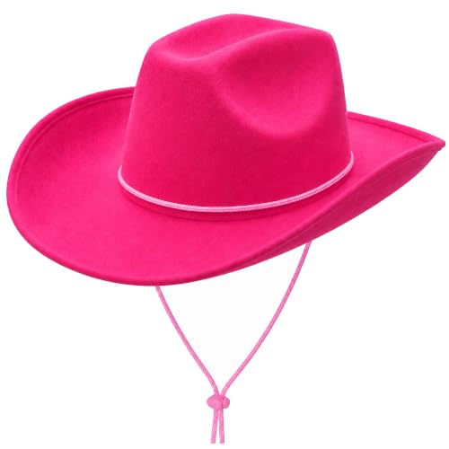 COLLECT PRESENT Plain Felt Cowboy & Cowgirl Hat for Men and Women | Western Studded Cowboy Hat in Adult Sizes - color: Fuchsia Pink