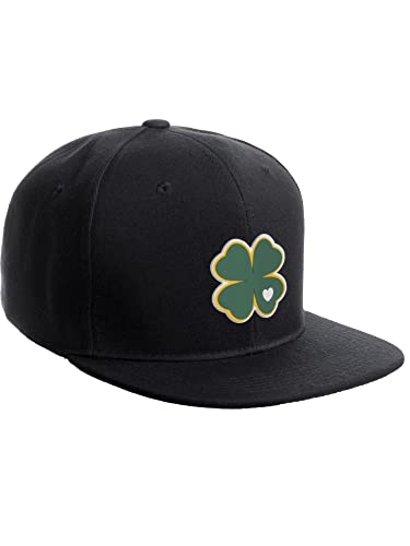 Daxton Classic Snapback St.Patrick Day 3D Lucky Clover Flat Bill Visor Hat - color: Black, style: Clover