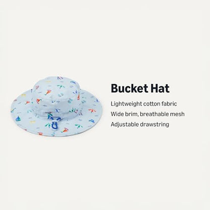 Amazon Essentials x Sofia Grainge Unisex Babies' Cotton Bucket Hat - color: Pale Blue Beach, size: 2-4T