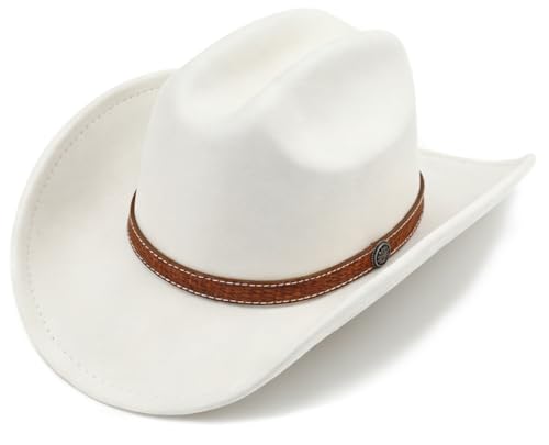 Western Cowboy Hat for Women Men Small Short Wide Brim Beach Cowgirls Cattleman Cowboys Hats - color: Ivory