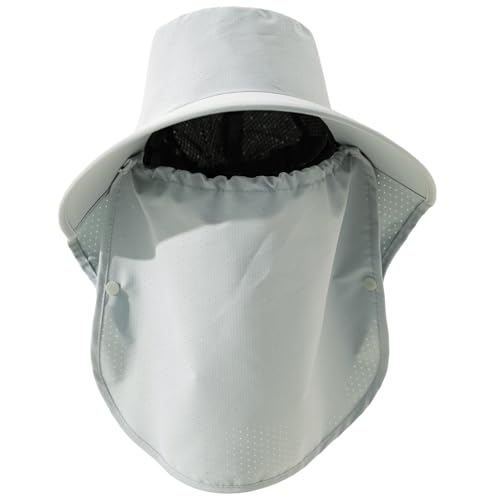 Mesh Breathable Sun Hat for Men,Women,Wide Brim UPF50+ with Neck Flap, Detachable Face Cover, Outdoor Fishing Sun Hat - color: Pale Blue-green