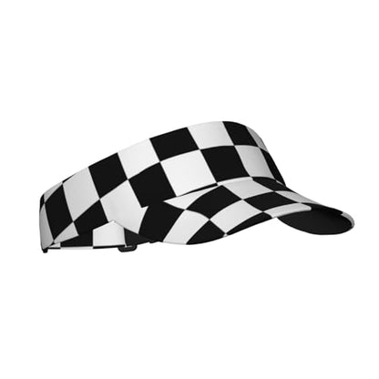 Sun Visor Hats Adjustable Open Top Sport Hat for Golf Women/Men - color: Black White Plaid