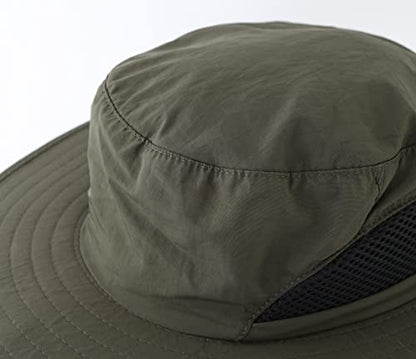 Kids Sun Protection Hat Quick Dry Adjustable Wide Brim Bucket Hat for Boys Girls Summer Fishing Hiking - color: Army Green