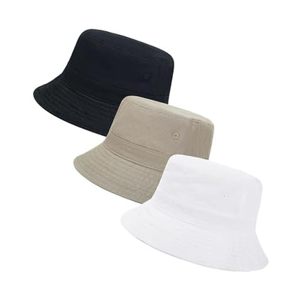 Cotton Bucket Hat Packable Beach Sun Hat for Women Men - color: Black+white+khaki