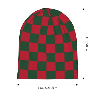 Slouchy Beanie Hat Skull Cap Chemo Headwear Baggy Hats for Men Women Running Cycling - color: Red Green Checkered