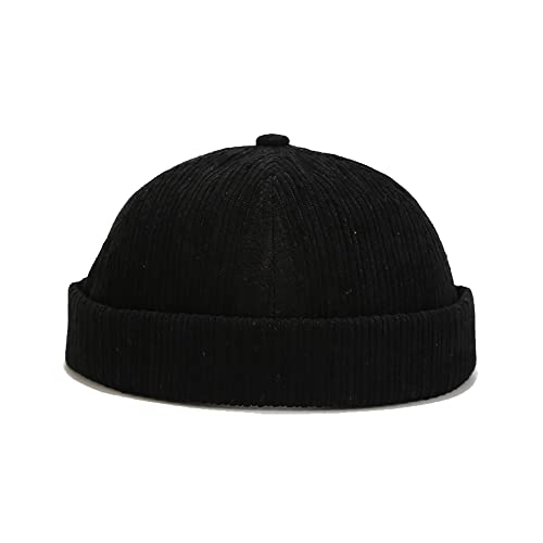 Stylish Corduroy No Brim Harbour Skull Cap with Strap - color: 99-black