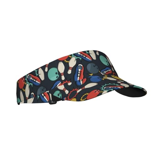 Sports Sun Visor Hats-Adjustable Visor Cap-for Women and Men-for Running, Tennis, Golf - color: Bowling Color Doodle Bowling Ball Pins Shoes