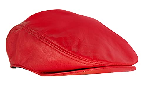 Men's Real Soft Leather Ivy Beret Newsboy Gatsby Golf Cabbie Flat Cap Hats - color: Red, size: Large