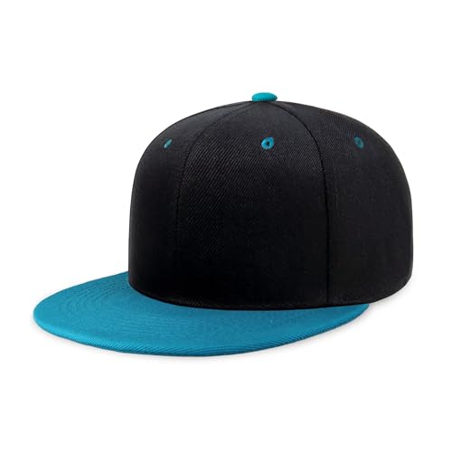 CHOK.LIDS Classic Snapback Flat Bill Hat Blank Adjustable Baseball Cap - color: Black/Aqua