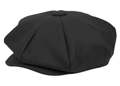 Oversized Men's Super Big 100% Wool 8 Panel Applejack Newsboy Cabbie Gatsby 20 Generation Hats (Not a Regular Apple hat) - color: Solid Black