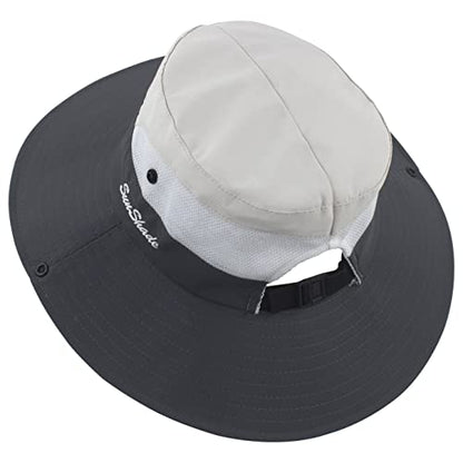 Muryobao Women's Ponytail Sun Hat UV Protection Foldable Mesh Wide Brim Beach Fishing Hat - color: Off White/Black