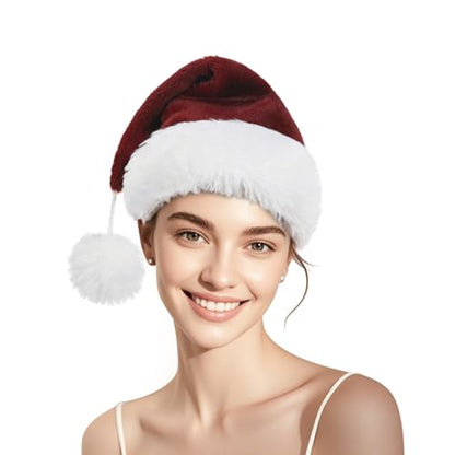 Personalized Santa Hat for Adults, Super Soft Plush Holiday Christmas Hat, Xmas New Year Party Headwear - color: Plush-burgundy