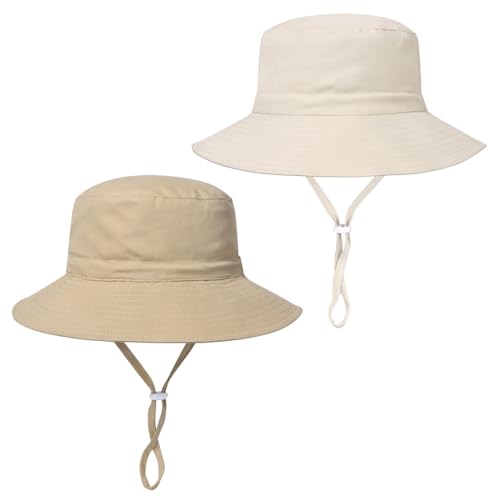 Women Wide Brimmed Sun Hat,Summer Foldable Beach Bucket Hat with UV Protection for Women Young Girls - color: Khaki & Beige 2pcs