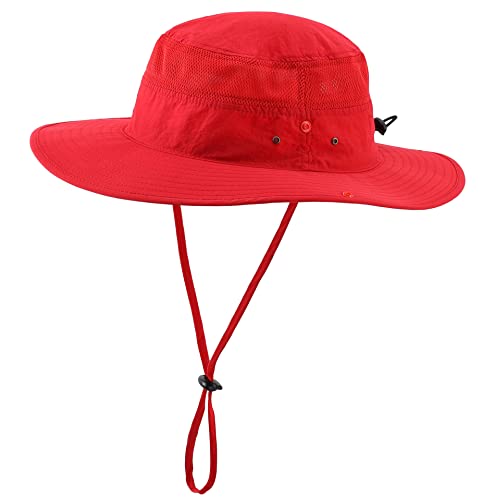 Connectyle UPF 50+ Wide Brim Sun Hat for Men Breathable Cowboy Boonie Hats Outdoor Bucket Hat for Fishing Hiking Safari - color: Red