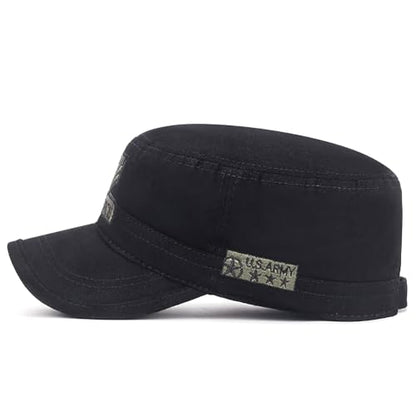 Cotton Military Caps for Men Women Unisex Flat Top Hat Adjustable Cadet Army Cap - color: Black 2