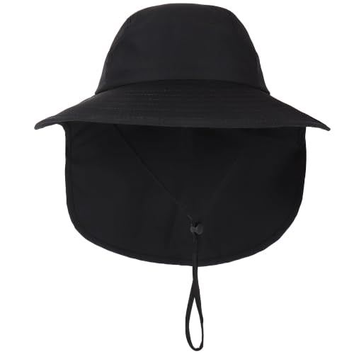 Connectyle UPF 50+ Sun Hat with Neck Flap Wide Brim Bucket Hats Breathable Fishing Hiking Gardening Safari Hat for Men Women - color: Black