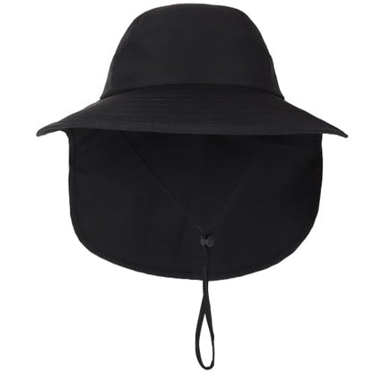 Connectyle UPF 50+ Sun Hat with Neck Flap Wide Brim Bucket Hats Breathable Fishing Hiking Gardening Safari Hat for Men Women - color: Black