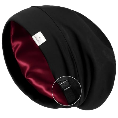 YANIBEST Slouchy Beanie Hat Satin Lined Sleep Cap Chemo Headwear Caps - color: Black-wine, size: Large