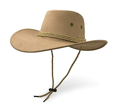 Cowboy Hat, Sun Hat Faux Felt Leather Suede Travel Cap Western Hat Outdoor Sun Protect - color: Beige