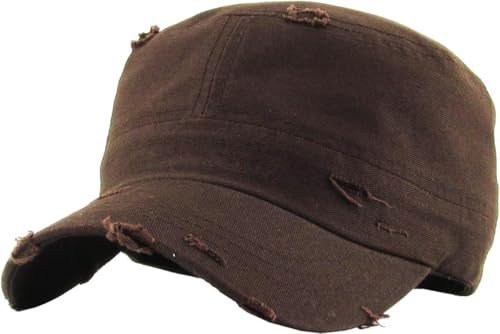 Vintage Distressed Cadet Army Cap Basic Everyday Military Style Hat - color: Brown Vintage Distressed