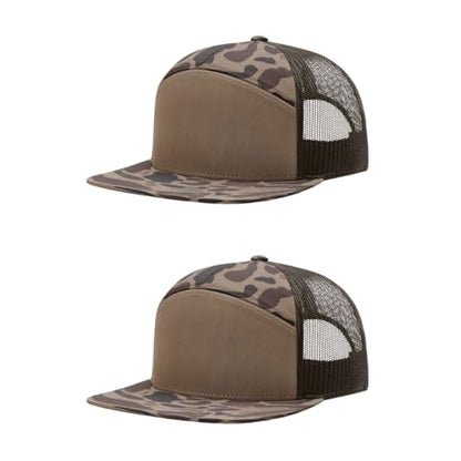 Richardson 168 Hi-Pro 7 Panel Adjustable Snapback Trucker Mesh Back Cap - color: Bark Duck Camo/Brown