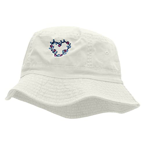 e4Hats.com Flowery Heart Embroidered Pigment Dyed Bucket Hat - color: White