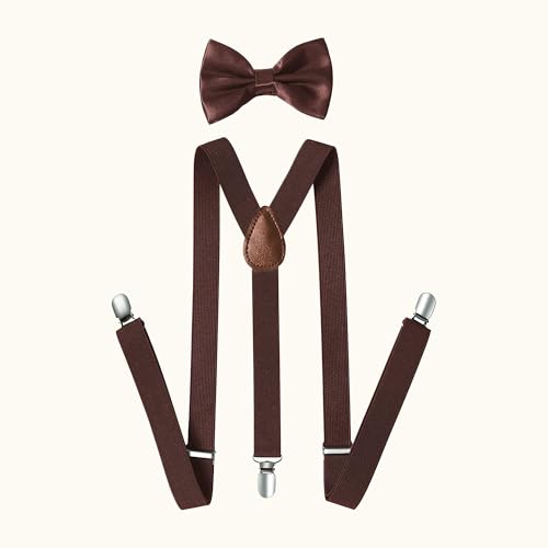 BABEYOND 1920s Mens Gatsby Gangster Accessories Set Panama Hat Suspender Bow Tie - color: Brown Set