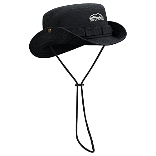 Clakllie Sun Hats for Women Men UV Protection Boonie Hats Summer Safari Jungle Hat Fishing Beach Hats UPF 50+ Camping Hats - color: S-dfh03-black