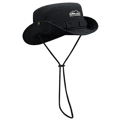 Clakllie Sun Hats for Women Men UV Protection Boonie Hats Summer Safari Jungle Hat Fishing Beach Hats UPF 50+ Camping Hats - color: S-dfh03-black
