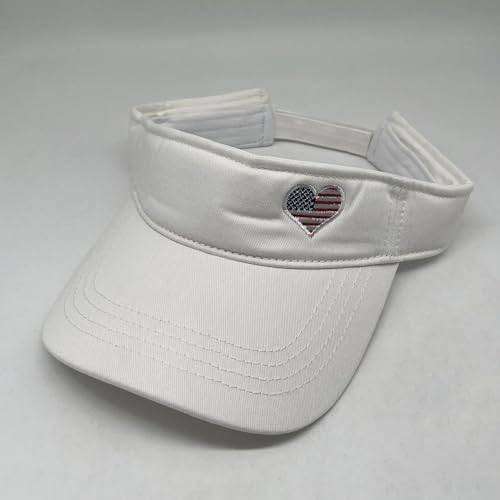 Embroidered Adjustable Sun Visor for Women Men Outdoor Golf Tennis - color: Usa Flag Heart/White