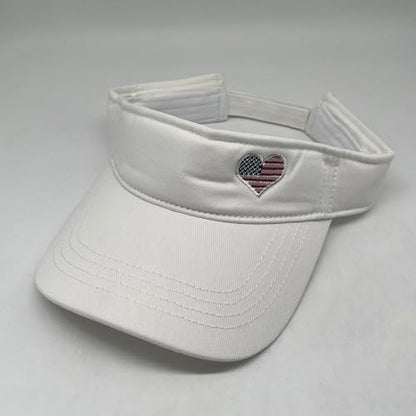 Embroidered Adjustable Sun Visor for Women Men Outdoor Golf Tennis - color: Usa Flag Heart/White
