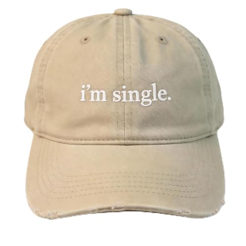 I'm Single Funny Embroidered Baseball Cap, Washed Cotton Adjustable for Women Men, Vintage Casual Cap, Statement Gift - color: Beige