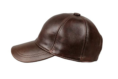Genuine Leather Unisex Baseball Cap - color: Dark Brown