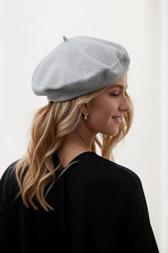 Women's Beret Hats - French Wool Blend Winter Cap, 70% Wool All-Season Soft Beret Hats for Women (Multi-Color) - color: Grey