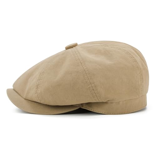 BOTVELA Men's Newsboy Gatsby Hat Cotton Cabbie Cap - color: Khaki, size: 7 1/4