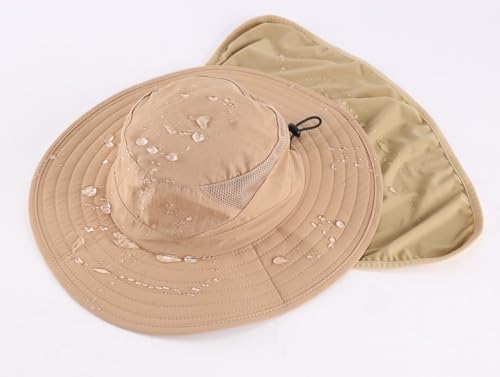 Home Prefer UPF 50+ Sun Hat with Neck Flap Toddler Boys Girls Wide Brim Bucket Hat Quick Dry Kids Safari Beach Adventure Hat - color: Khaki, size: 4-8 Years