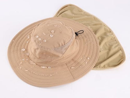 Home Prefer UPF 50+ Sun Hat with Neck Flap Toddler Boys Girls Wide Brim Bucket Hat Quick Dry Kids Safari Beach Adventure Hat - color: Khaki, size: 4-8 Years