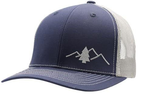 LINDO Trucker Hat [ Great Outdoors Design ] for Men and Women: Mid Profile Cap with Breathable Mesh Back and Adjustable Snap - color: Blue