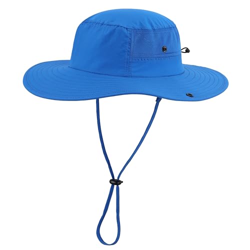 Home Prefer UPF50+ Mens Sun Hat Wide Brim Womens UV Protection Beach Bucket Hat for Fishing Hiking Snap Up Cowboy Hat - color: Royal Blue