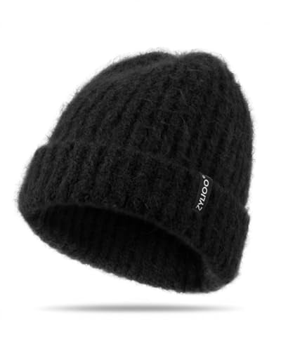 XXL Chunky Beanie for Big Heads Men Women,Loose Thick Knit Winter Hat - color: Black