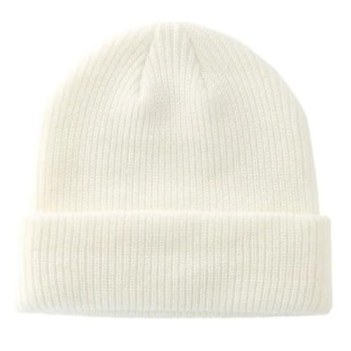 Red Ribbed Knit Beanie Cuffed Winter Hat Soft Warm Skull Cap for Men Women Adults - color: Milky White